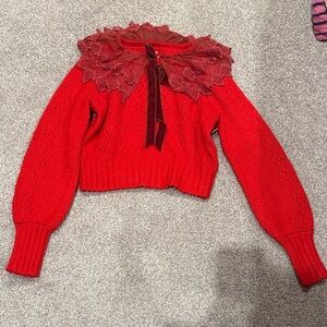 Free People Scarlet Sweater with Lace Detail